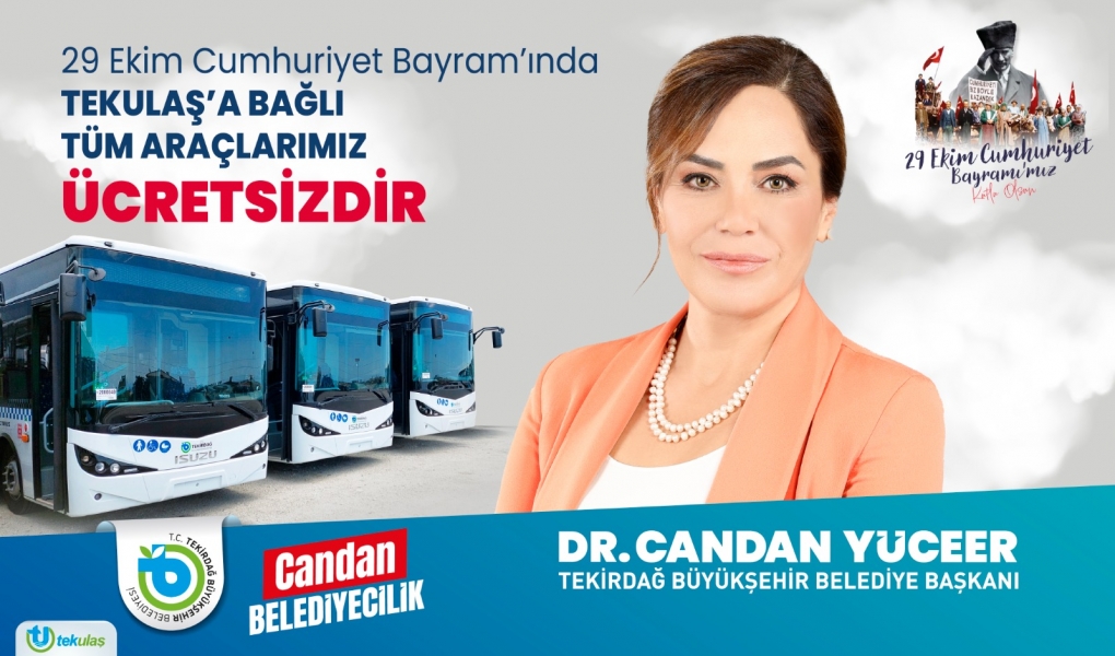 TEKİRDAĞLIYA TOPLU TAŞIMA CUMHURİYET BAYRAMI’NDA ÜCRETSİZ