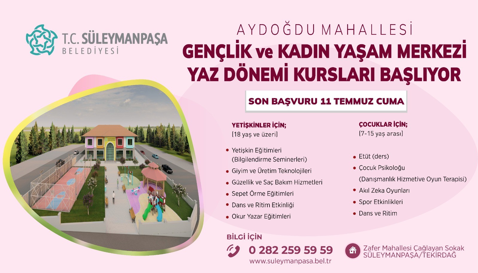 Süleymanpaşa Belediyesi Kadınlara ve Çocuklara Yaz Kursları ile Destek Olacak