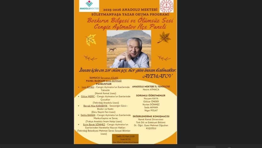 Anadolu Mektebi Projesi Kapsamında Cengiz Aytmatov Paneli